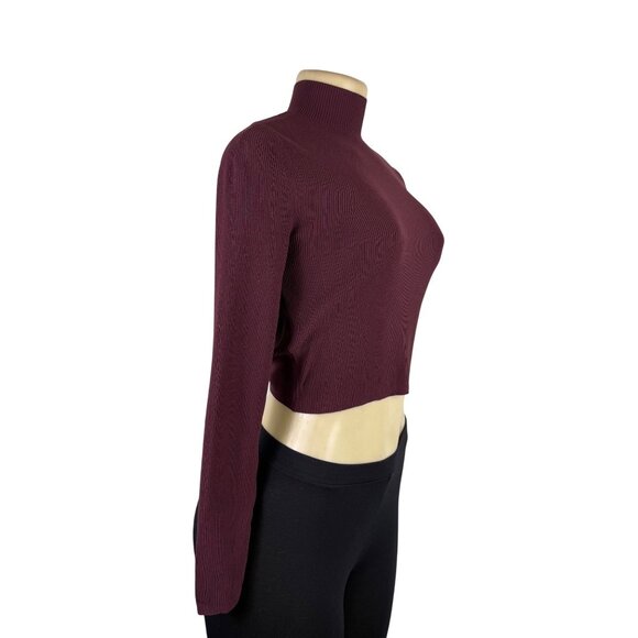Lululemon Womens Burgundy Ribbed Long Sleeve Crop Top Open Back  Sz M - Picture 2 of 9